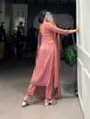 Peach Colour Viscose Tissue With Handwork With Lace Touch Up Top With Bottom Dupatta Bulk Orders In India Nnk3040